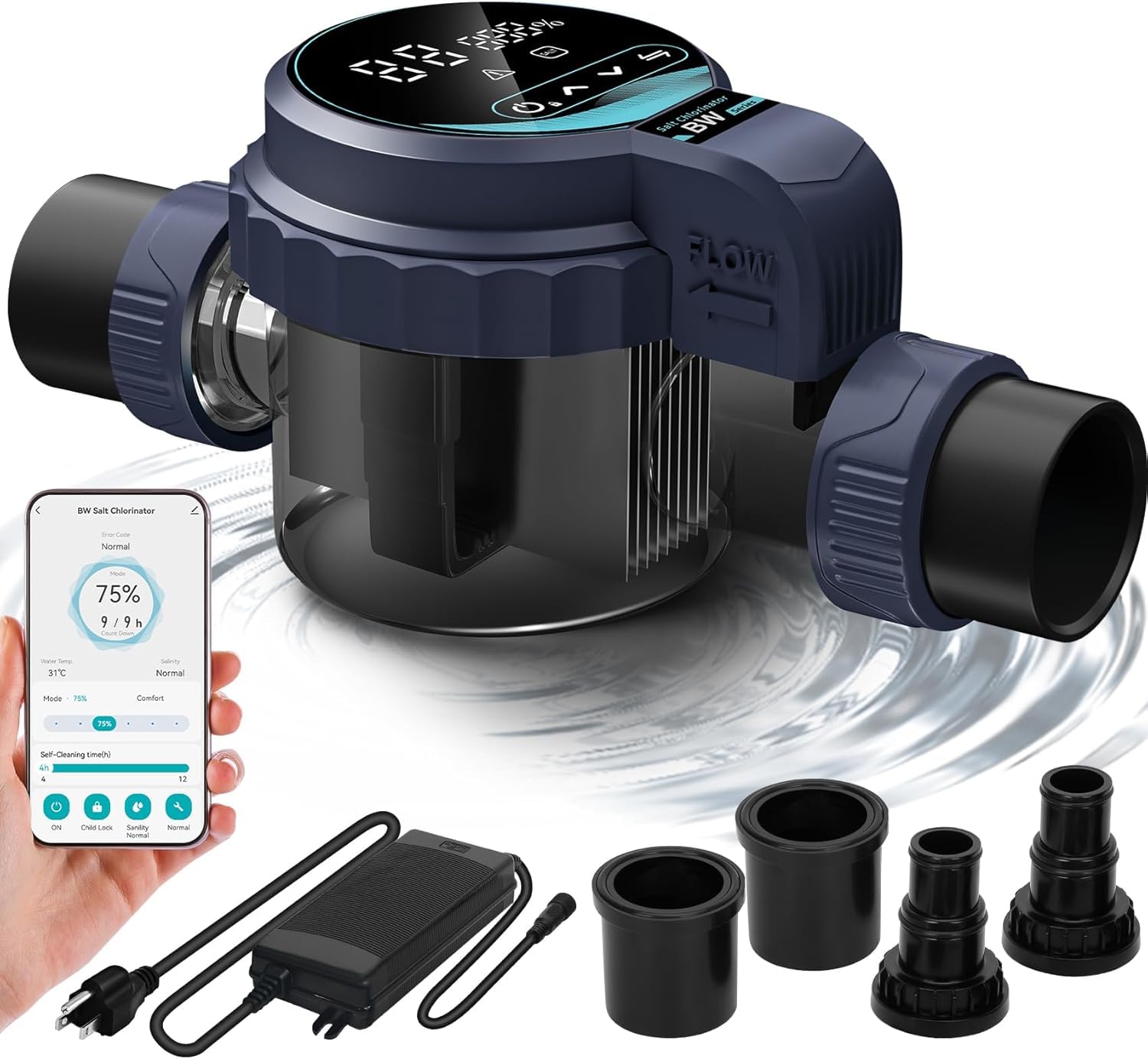Saltwater Chlorinator System for Above Ground Pool, Up to 8,000 Gallons Pool, Built-in App Remote Control, 7000-Hour Lifespan,Salt Chlorine Generating System with Digital Panel