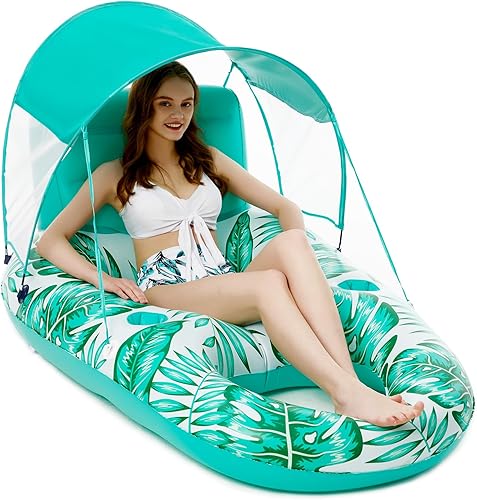 Jasonwell Flotadores de piscina con dosel Flotador inflable de piscina para adultos, flotador flotante de balsa para piscina, lago, agua, salón,