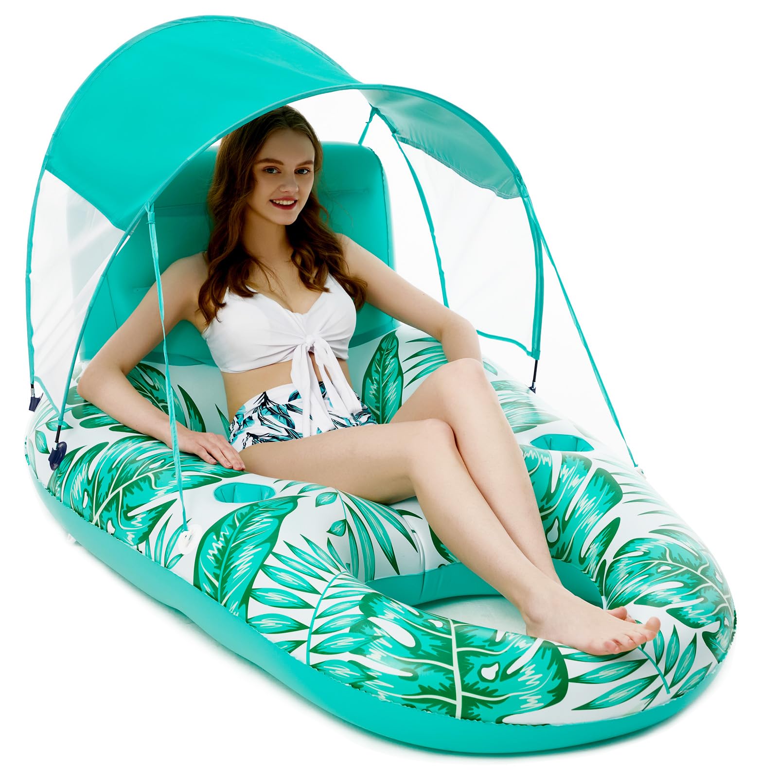 Jasonwell Pool Float with Canopy - Inflatable Pool Floaties Adult Lounger Floats Raft Floating Chair for Swimming Pool Lake Water Lounge Float with Cup Holders Beach Pool Party Toys for Adults