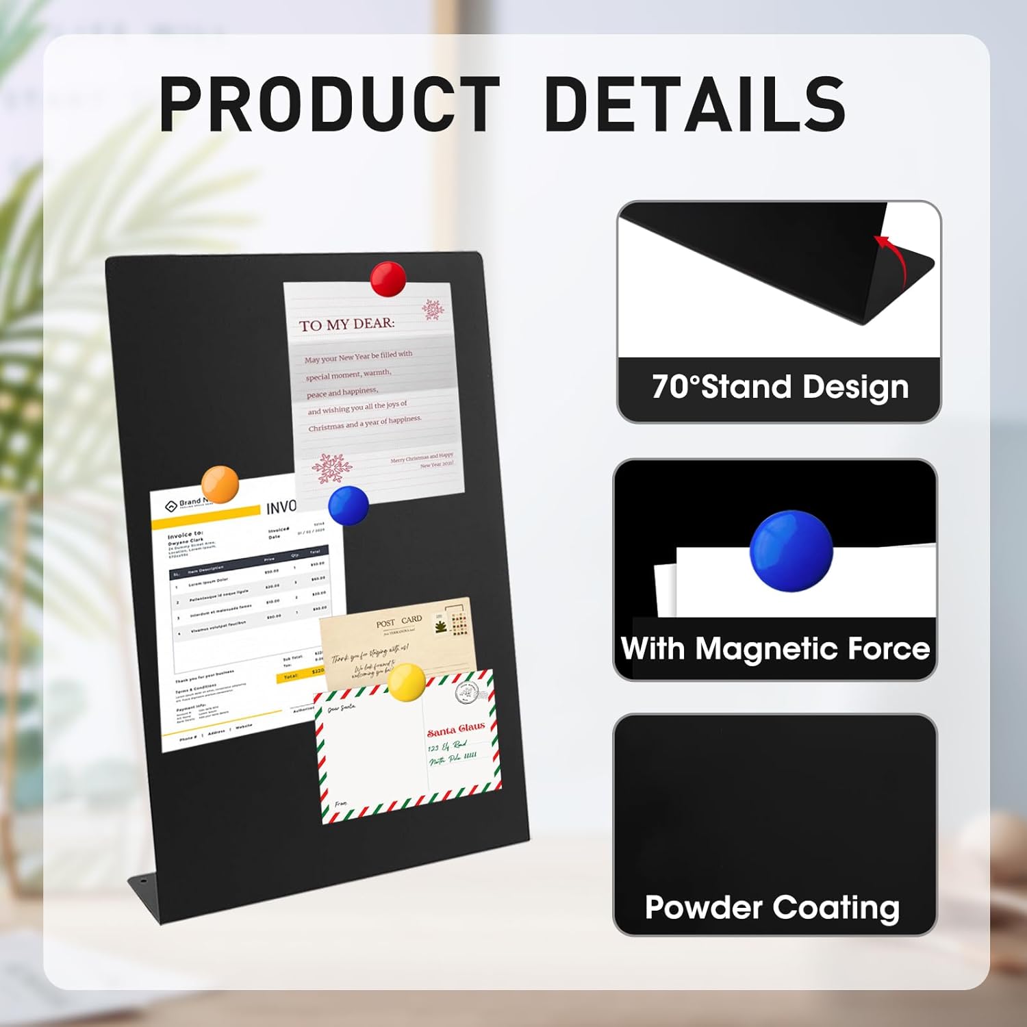 4 Pack Magnet Board, Black Magnetic Bulletin Board Metal Magnet Display Stand with Easel Stand Tabletop Memo Display Board for Memos, Photos & Documents Table Supplies