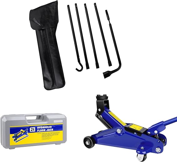 Hydraulic Low Profile Steel Racing Floor Jack with Single Piston Quick Lift Pump, 2 Ton (4,000 lb) Capacity+ Spare Tire Tool Kit for 2002-15 Dodge Ram 1500