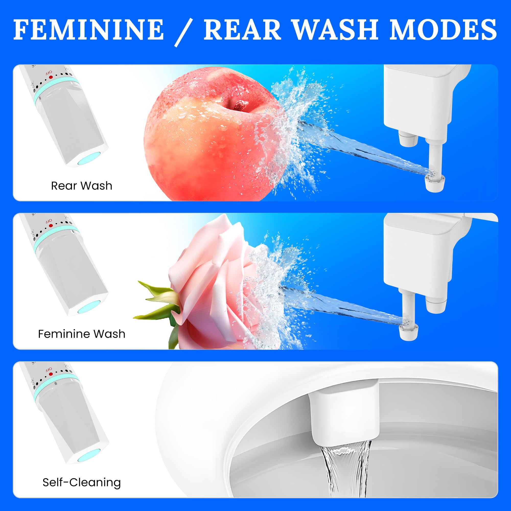 Ultra-Slim Dual-Nozzle Bidet Attachment - Adjustable Cold Water Pressure Stainless Steel Hygiene Upgrade Non-Electric Bidet Fluorescent White Fluorescent — view 4