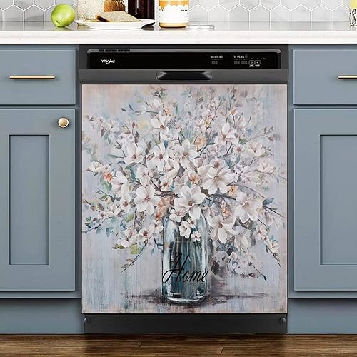 Miniatura 1 de Calcomanía blanca para panel de puerta de refrigerador, diseño de flores y floreros blancos, calcomanías de orquídeas para la cubierta del