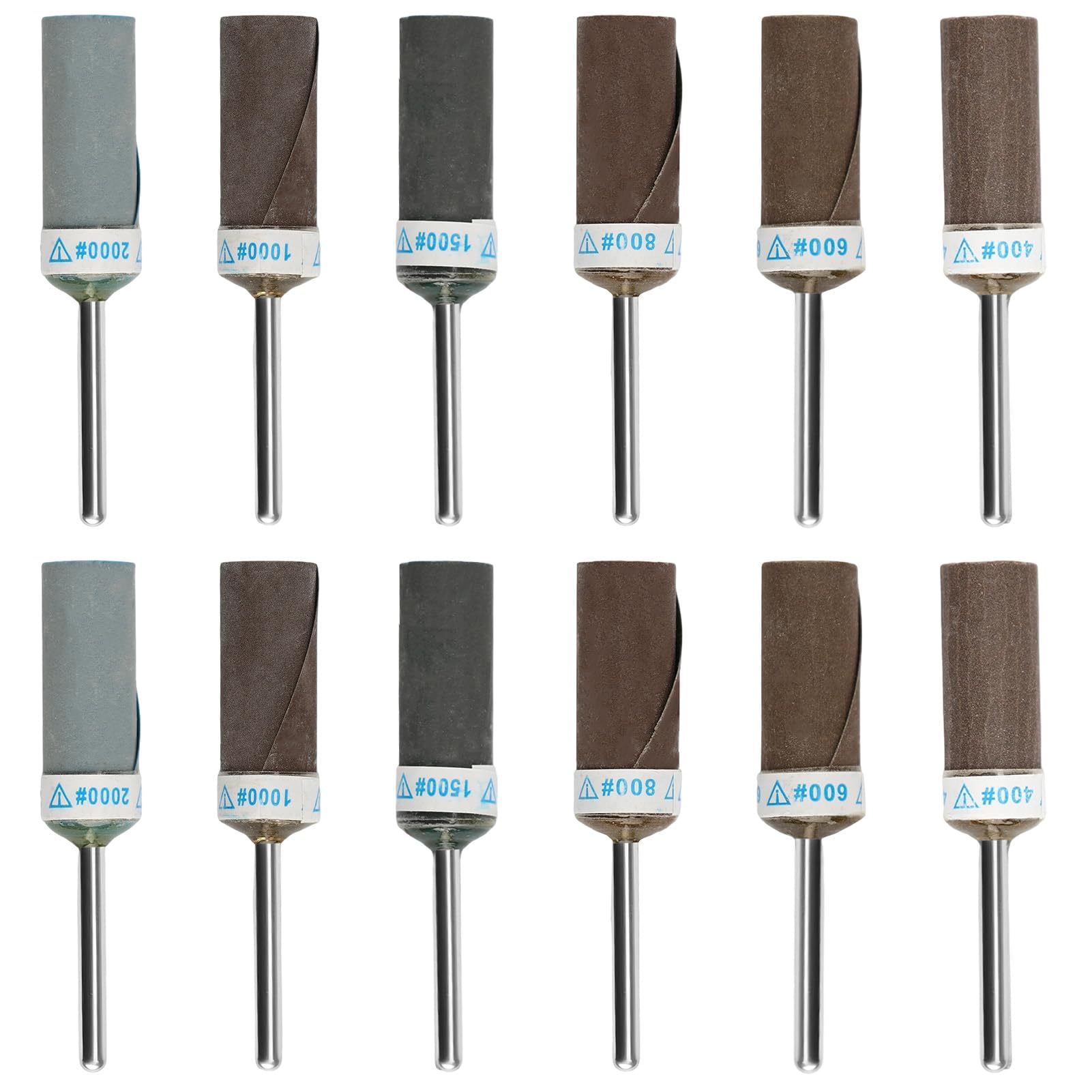 12Pcs Sanding Drums for Dremel Rotary Tool 400/600/800/1000/1500/2000 Grit Sanding Bits Kit Sandpaper Sticks Set with 1/8" Shank for Wood Metal Jade Glass Jewelry Ceramic Grinding Polishing Deburring