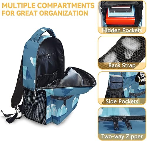 Miniatura 6 de Mochila de pingüinos con lonchera y estuche para lápices, 16 pulgadas, con correas ajustables, duradera, ligera, de gran capacidad, mochila escolar