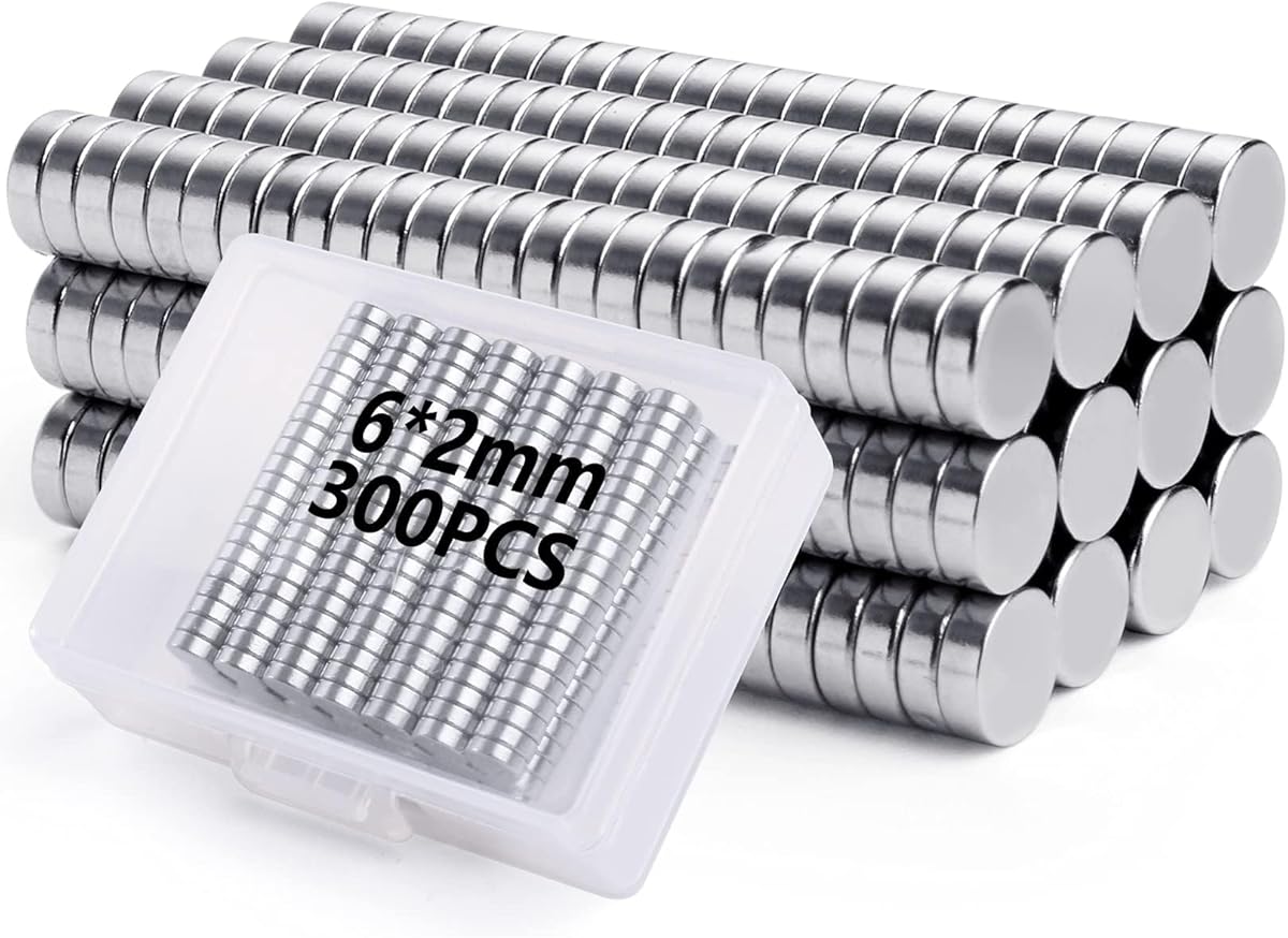 VNDUEEY 300Pcs Small Magnets, Mini Magnets for Fridge, 6×2mm Round Magnet, Tiny Magnet for Crafts, Miniatures, Nails, Office, Kitchen