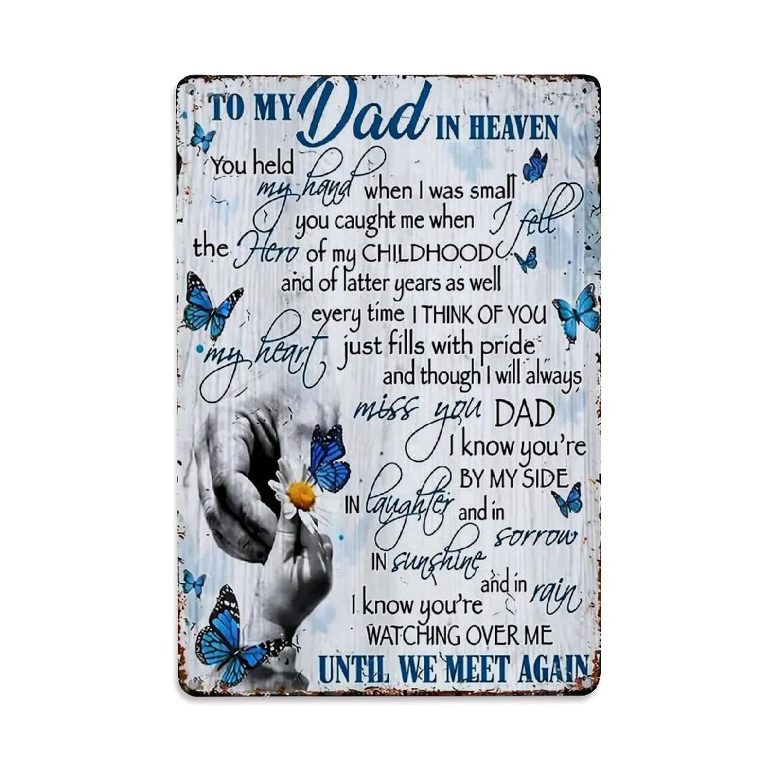 Butterfly Hand Flower Sky Dad Retro Metal Tin Sign, Vintage Decor Art Poster for Bar, Home, Man Cave, Kitchen, Laundry Room Gift 8x12Inch
