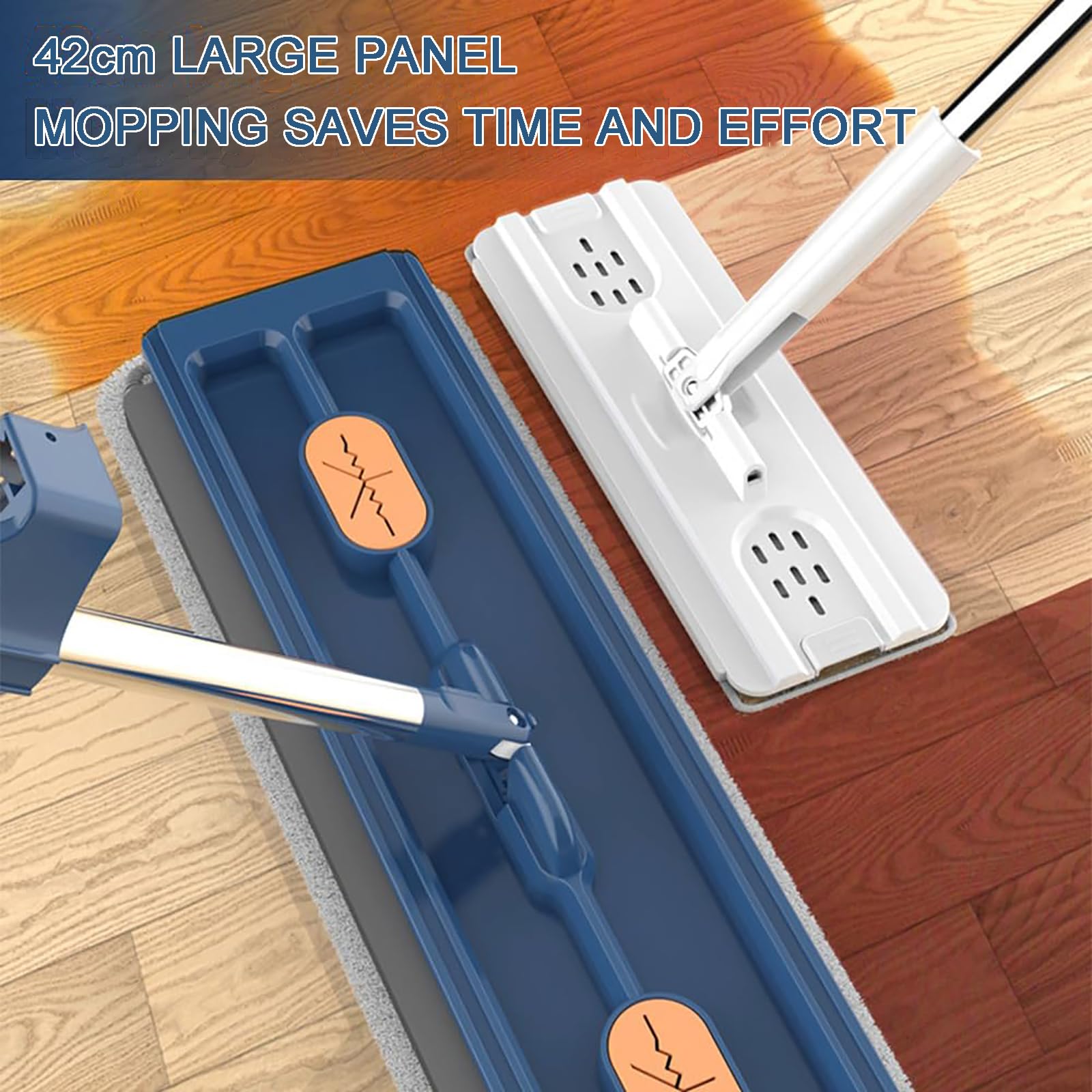 Juego de trapeador plano grande con cubo limpiador de suelos de microfibra giratorio de 360° sin Ha, incluye 4 almohadillas de fregona, ideal para uso doméstico y comercial, color azul