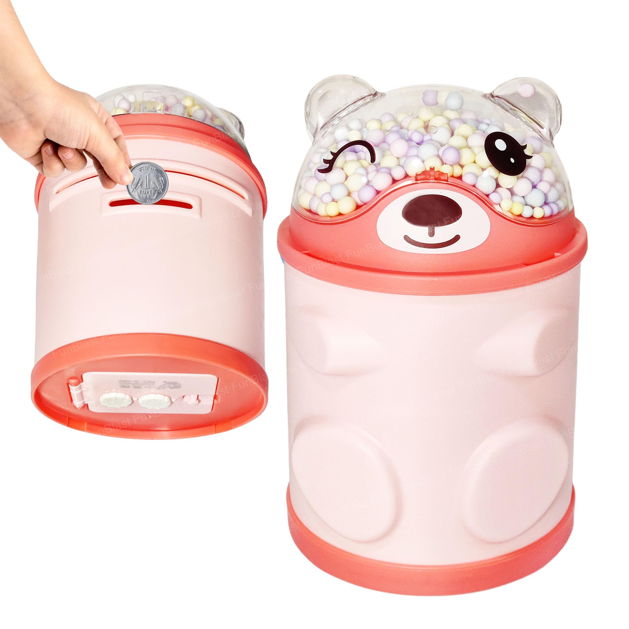 FunBlast Piggy Bank – Bear Shaped Coin Box for Kids, Money Bank for Kids, Piggy Bank for Kid, Money Box, Coin Box with Password Lock, Gifts for Girls, Best Return Gifts (Pink)