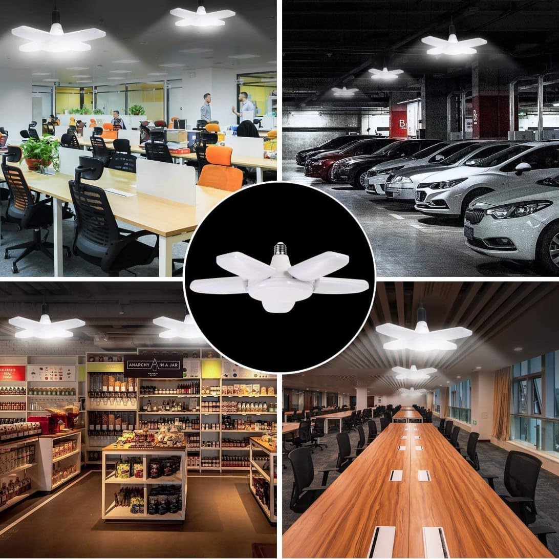 4 Pack LED Garage Lights Screw in Garage Ceiling Lighting 2800LM 28W E26 E27 Daylight Lamp with 4 — view 7