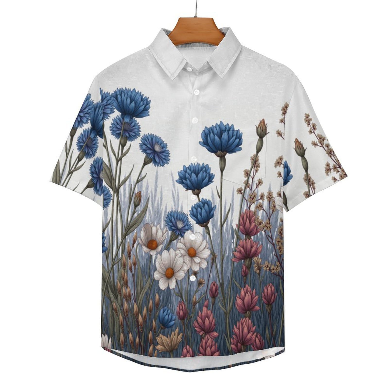 Camicia Casual da Uomo, Piante Fiori Selvatici Stampa Maglietta Estiva a Maniche Corte Stile Fiori Arte Casual Button Down Hawaiani Camicie Risvolto Spiaggia Top