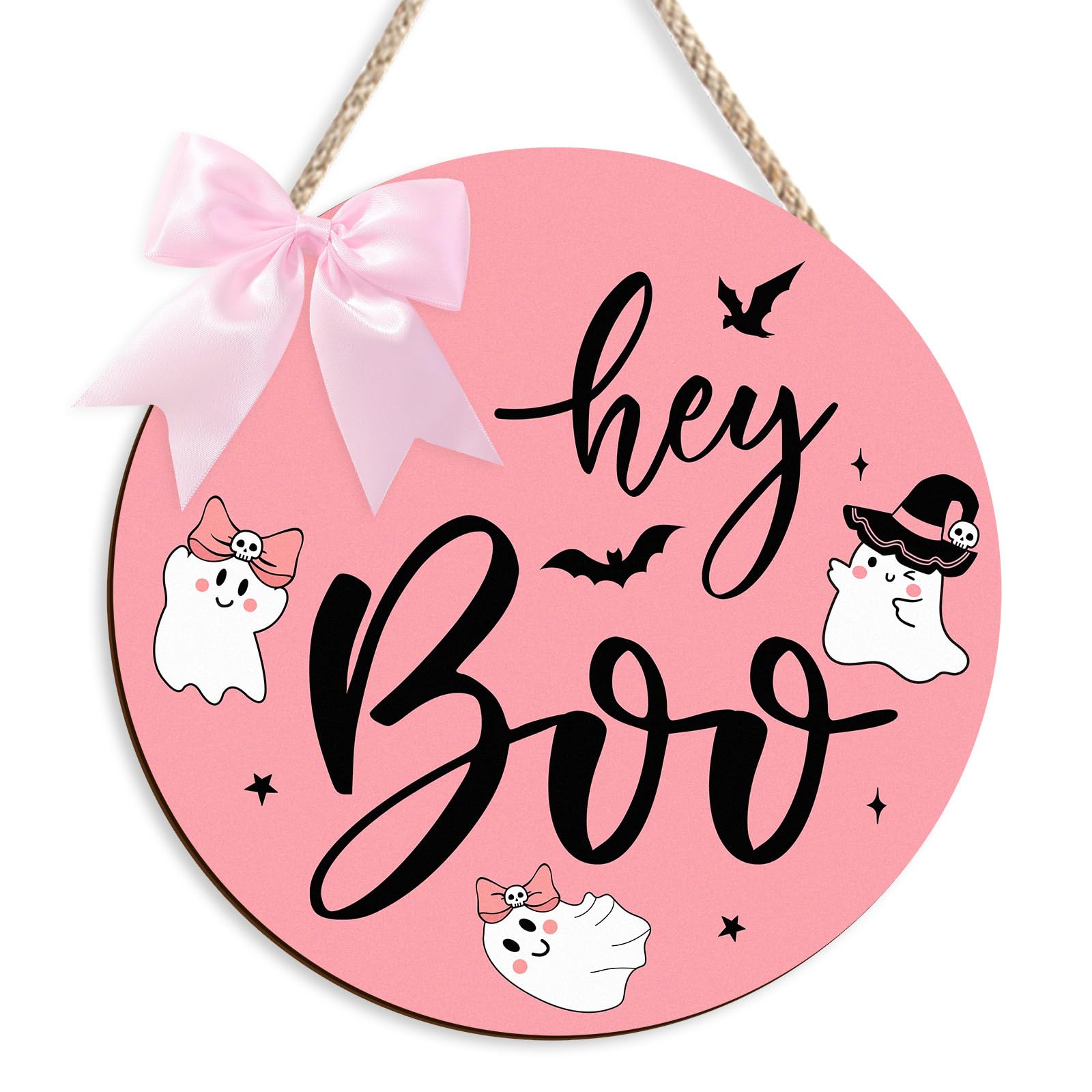 Décoration murale fantôme en bois rose de 30.5 cm pour une entrée d'Halloween douce