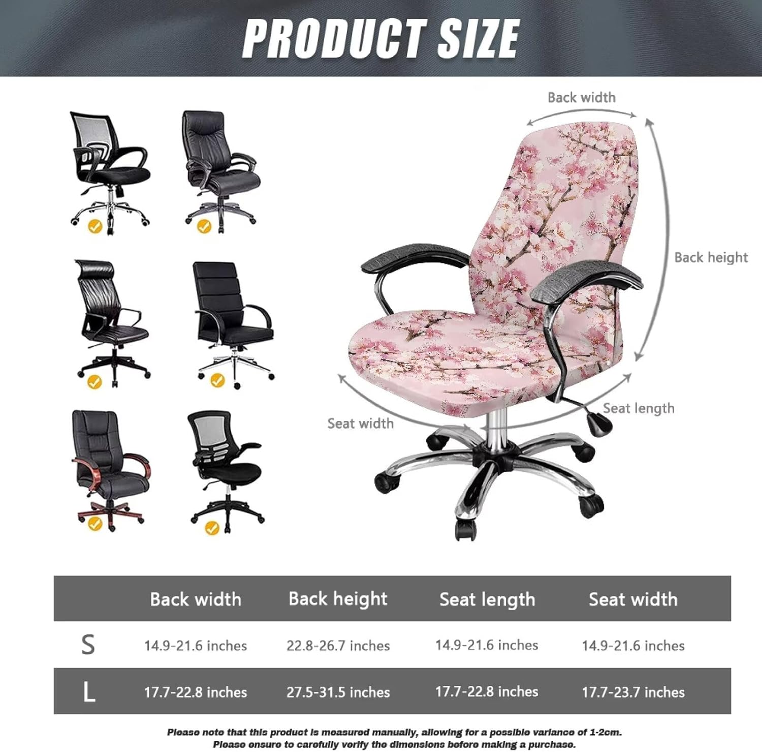 Talayituse Cherry Blossom Flower Print Office Chair Covers, Stretch Computer Chair Cover, Universal Boss Chair Covers Modern Simplism Style High Back Chair Slipcover, Large