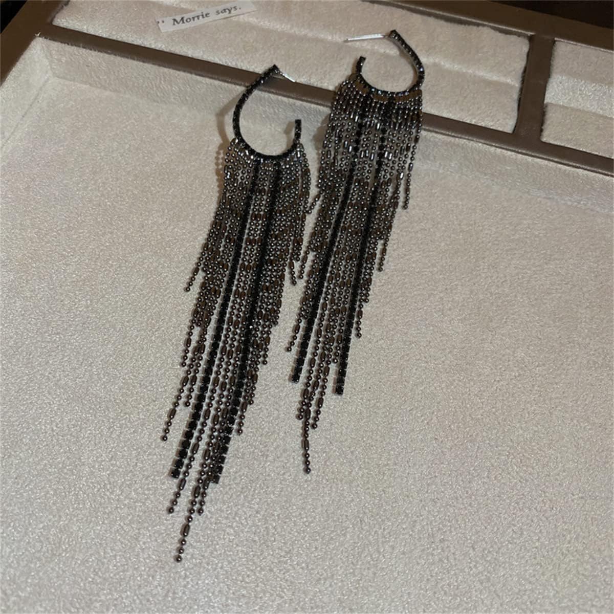 Black Rhinestone Long Tassel Earrings for women.Crystal Chandelier Fringe Drop Earrings Zircon Strand Earrings Fashion Jewelry Gifts for Female - Image 5