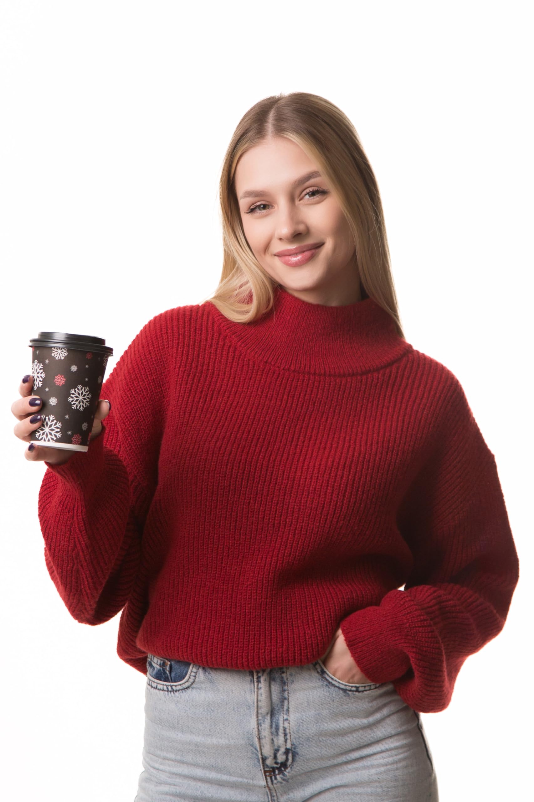 Madore Oversized Wine Red Sweater for Women - Mock Neck Adult Holiday Plus Christmas Valentines Day 2025 Womens