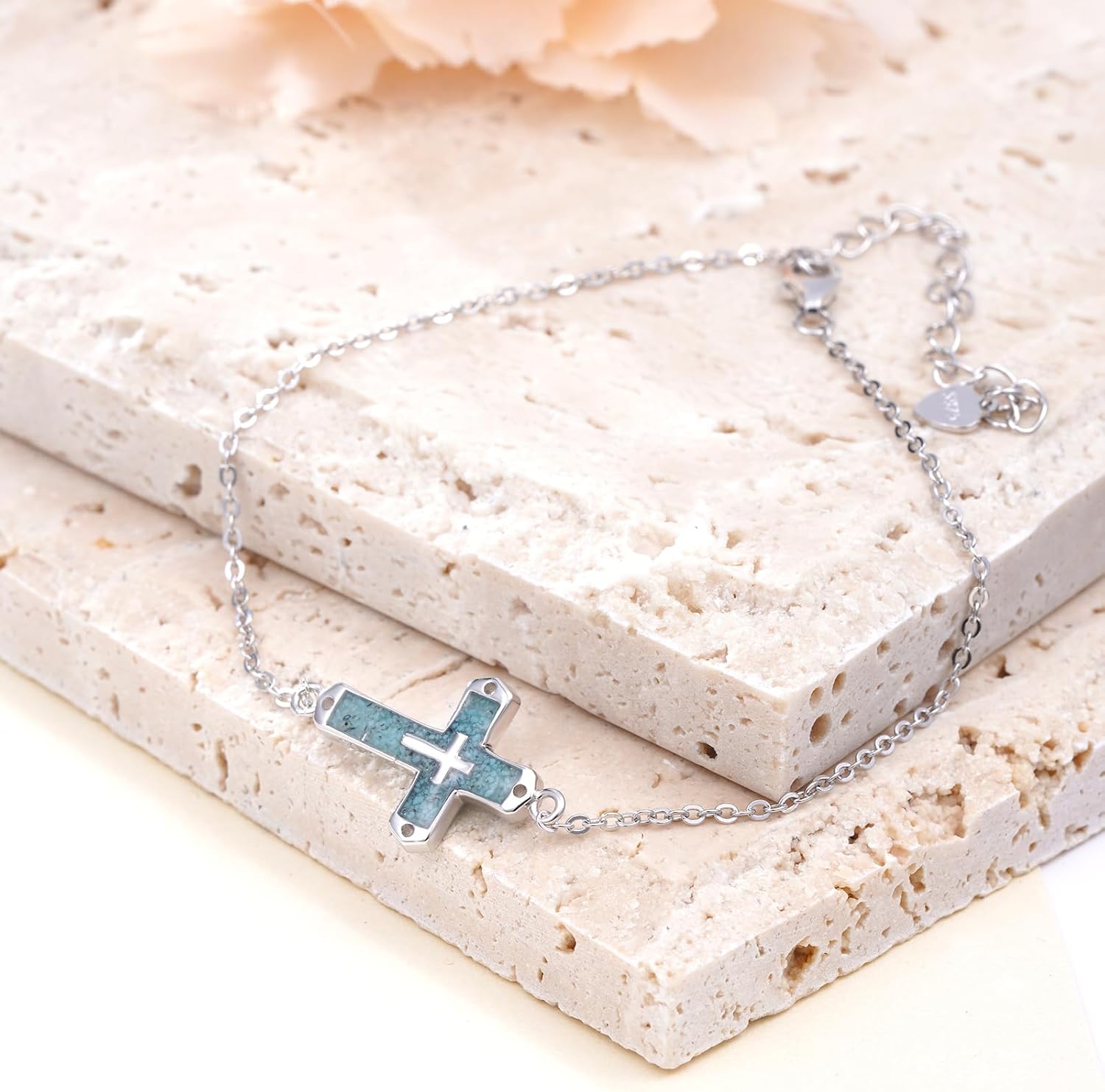 Cross Bracelet 925 Sterling Silver Turquoise Cross Bracelet Religious Jewelry Christian Gifts for Women - Image 2