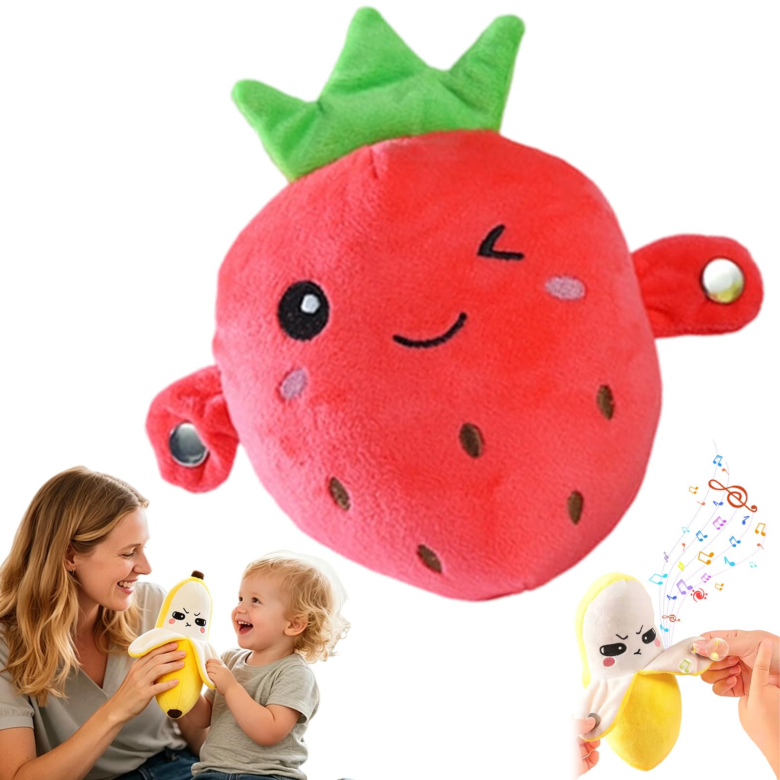 Interactive Music Plush Toy, Fun & Playful Sound-Activated Toys For Aldult, Touch-Sensitive Banana & Fruit Plush For Children Learning And Entertainment Activities Plush Sensory Toy (1 Strawberry)