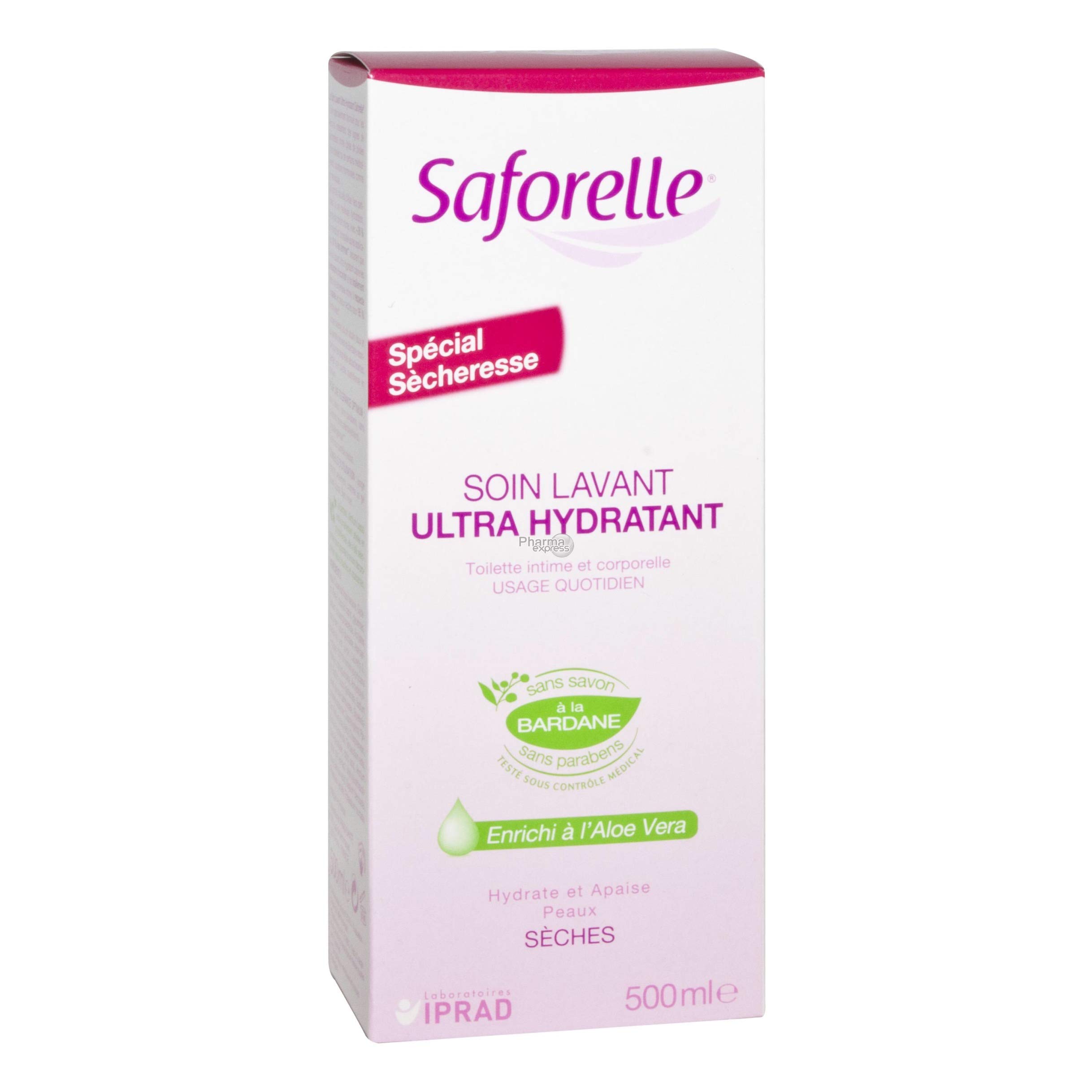 Soin Lavant Ultra Hydratant Saforelle - Hygiène intime et corporelle : Hydrate et Apaise les peaux sèches - Flacons de 500ml + ECOrecharge + 2 Paquets Lingettes