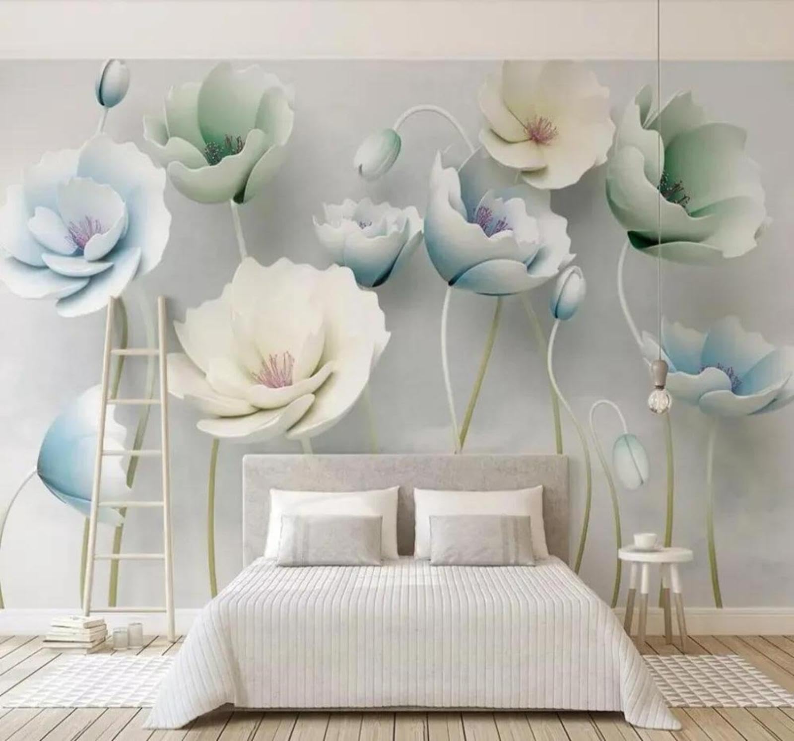 Tzxztt 350Cm×256Cm(B×H) Hand Drawn Fresh Beautiful Three Dimensional Relief Flowers Modern 3D Wallpaper Premium Textured Silk Neutral Tones Material Ideal For Living Room Bedroom-350Cm×256Cm
