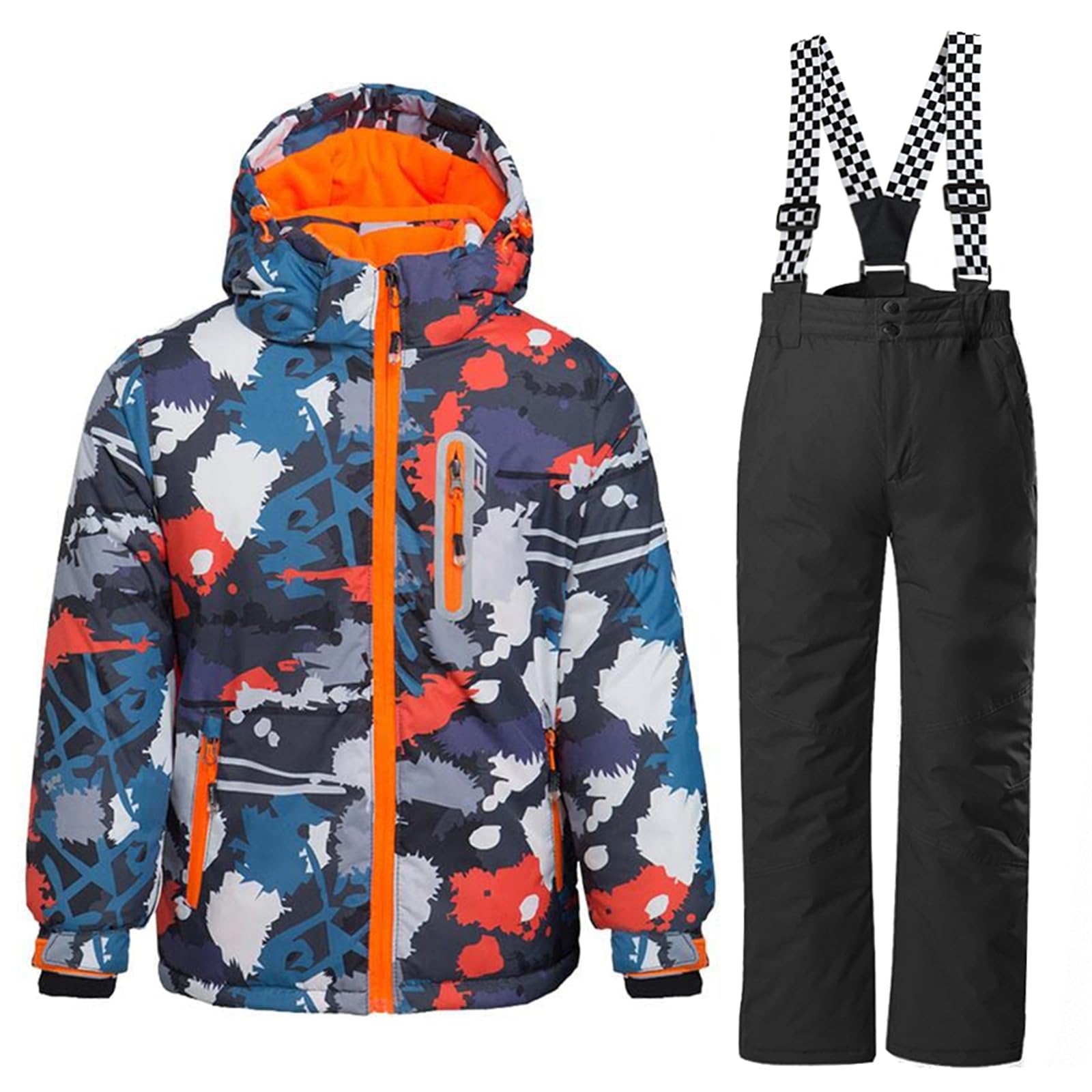WOWULOVELY Big Boy's 2-Piece Colorblock Snow Pants and Jacket Snowsuit Ski Suit