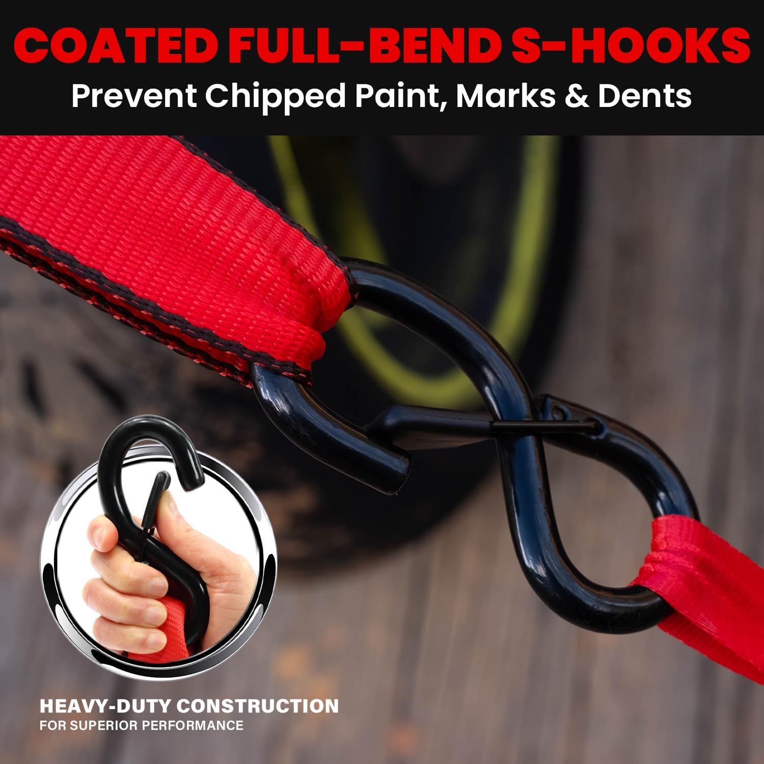 Ratchet Straps Heavy Duty (4 Pack) - 5,250 Break Strength Motorcycle Strap Tie Downs with 15ft Soft Loops -1.5in x 8ft Ratchet Tie Down Straps for Motorcycles, Truck, Cargo -Safety S Hook, Storage Bag