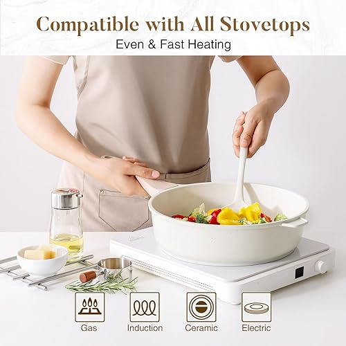 Miniatura 5 de Kordisen Sartén profunda de cerámica antiadherente, sartén grande no tóxica de 12 pulgadas con tapa, olla jumbo saludable de 5 cuartos de galón,