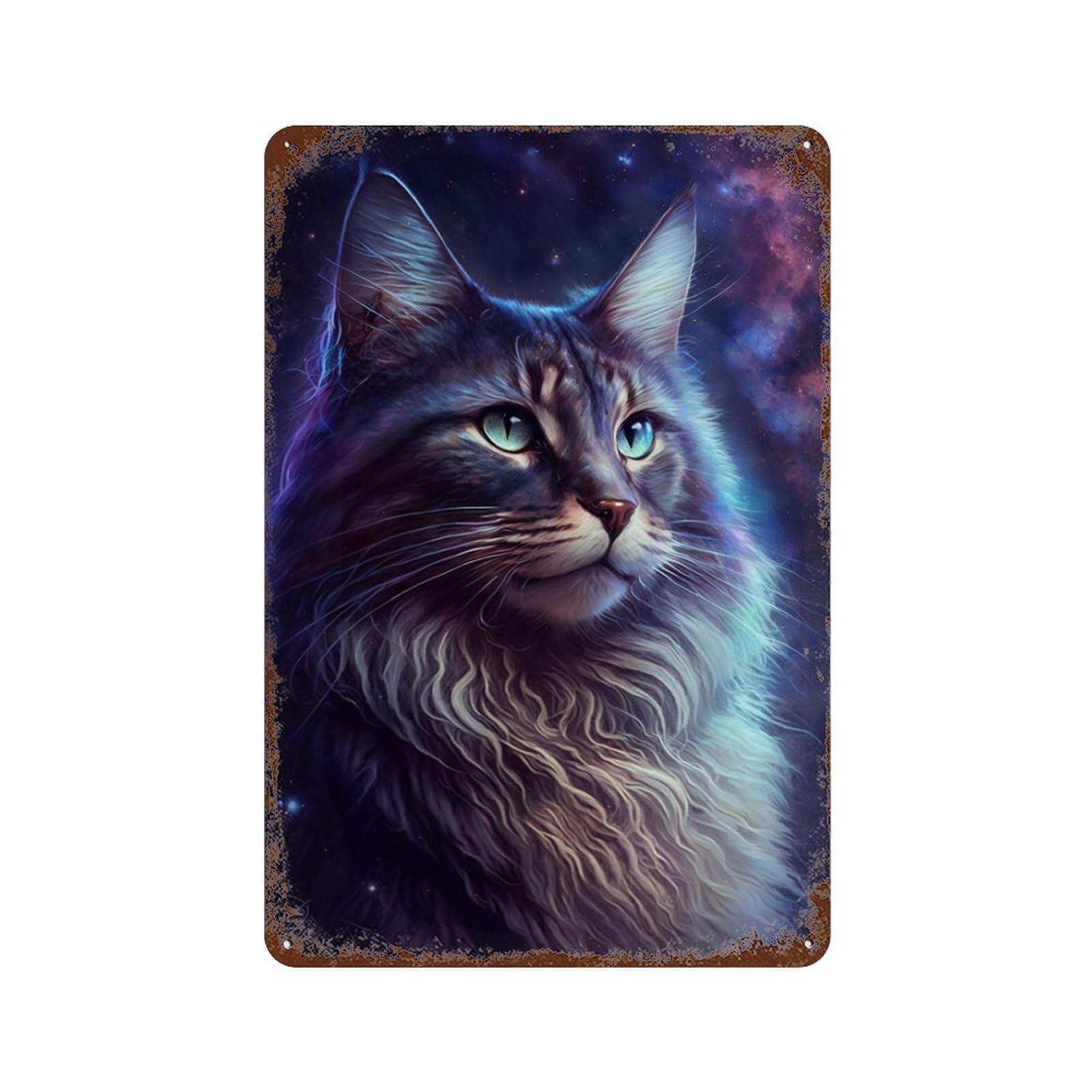 Garage Style Galactic Cat Portrait-9 Vintage Rust Metal Sign 11.8"x7.9", Shabby Chic Decor for Bar And Workshop