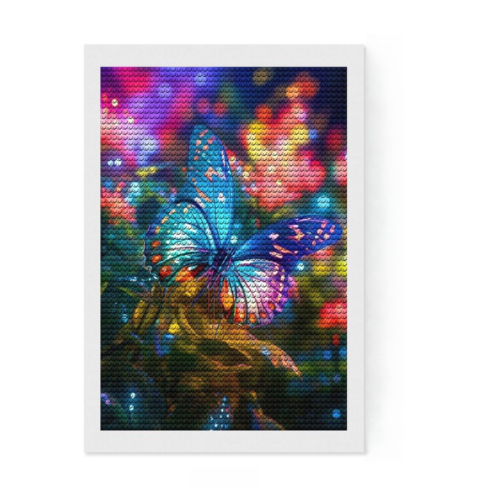 Junmoney Colorful Butterfly Round Drill Diamond Painting 8"x12", for Adults, Stress Relief Craft, Artistic Hobby, Aesthetic Room Decor