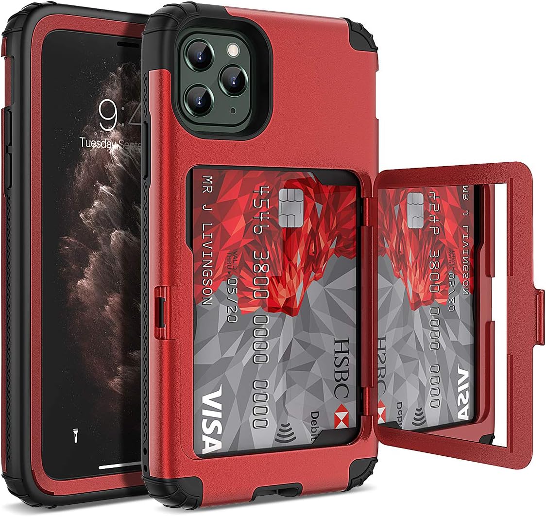 WeLoveCase iPhone 11 Pro Max Wallet Case for Women, Defender Wallet Card Holder Cover with Hidden Mirror Three Layer Shockproof Heavy Duty Protection Protective Case for iPhone 11 Pro Max Red