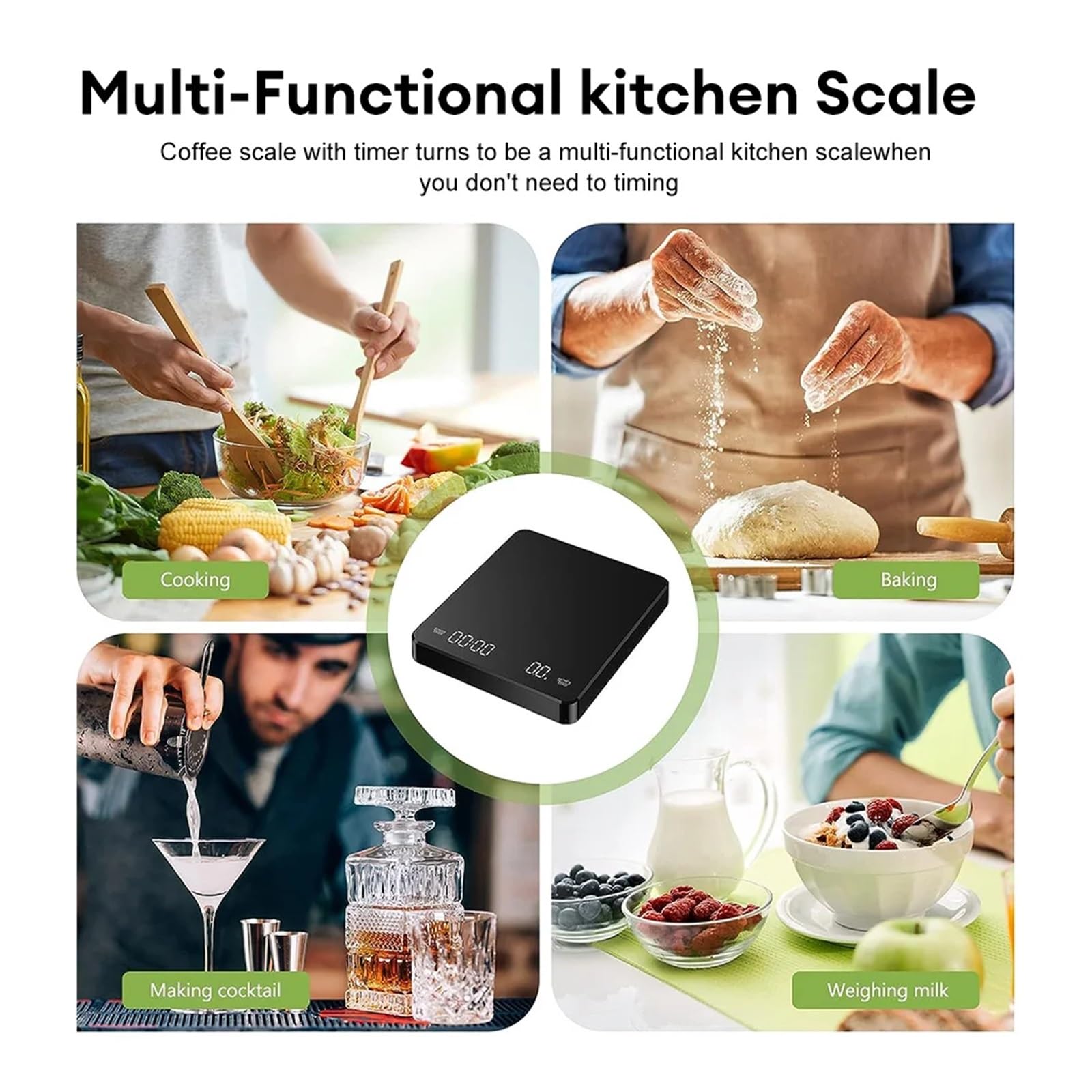Bilancia Elettronica per caffè con Timer, Schermo LED, USB, 3 kg, 0,1 g, G/oz/ml, Misure ad Alta precisione, Timer Automatico, Bilancia da Cucina Intelligente