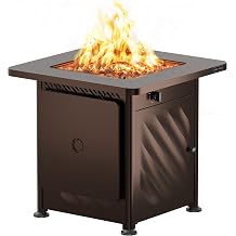 East Oak 28 Outdoor Propane Fire Pit Table | 52,000 BTU Gas Fire Pit for 2-4 People with Space-Saving Hock Lid, Mesh Pocket & Lava Rocks | CSA Certified Safe for Patio, Deck, Backyard, Brown
