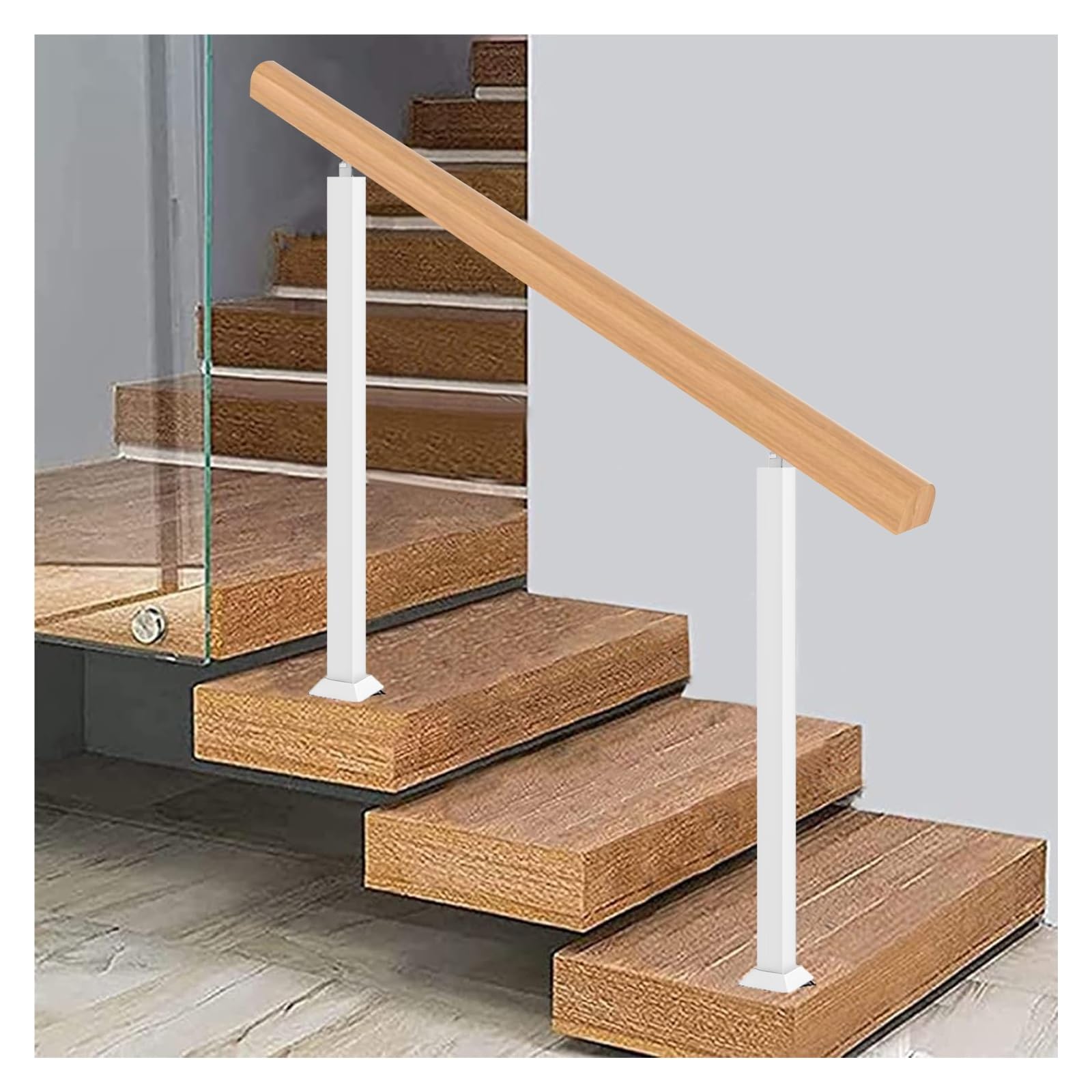 Zestaw balustrad zewnętrznych do 0-4 stopni, długość 120 cm, wysokość 85 cm, solidny drewniany i metalowy wspornik z 2 słupkami - idealne rozwiązanie bezpieczeństwa do domowych schodów i tarasów