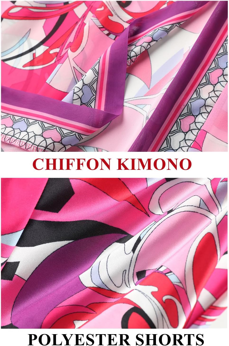 QegarTop Kimono Shorts Set for Women Two Piece Summer Vacation Outfits Flowy Beach Cover up Duster - Image 3