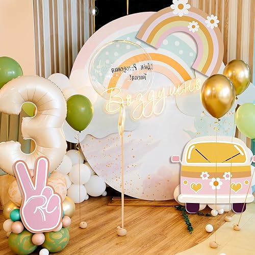 Miniatura 5 de Soulchen 3 piezas de 24 pulgadas grandes hippie cabina de fotos accesorios retro Groovy fiesta de cumpleaños decoraciones boho autobús paz cartel