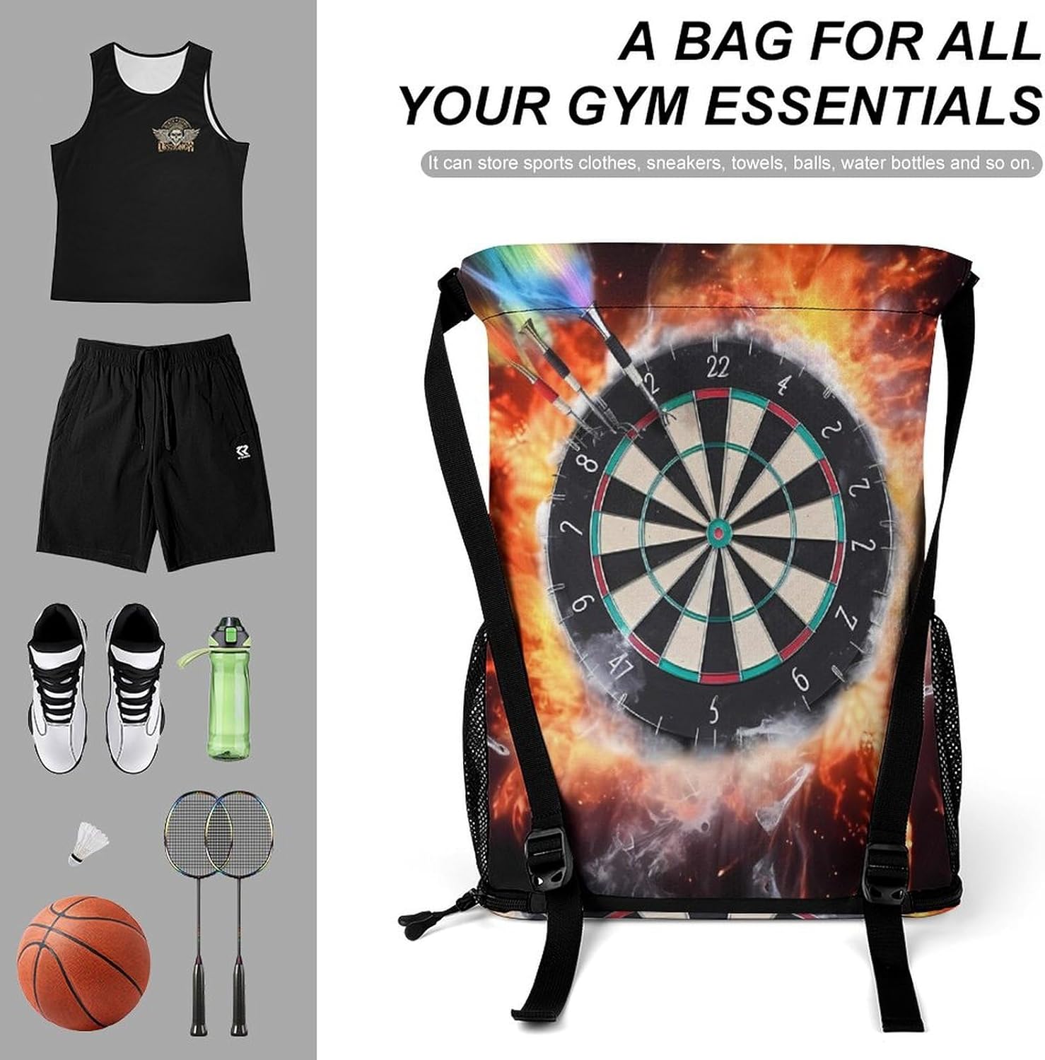 Sports Drawstring Backpack Dart Board Lightweight Backpack Dry And Wet Separation Large Capacity