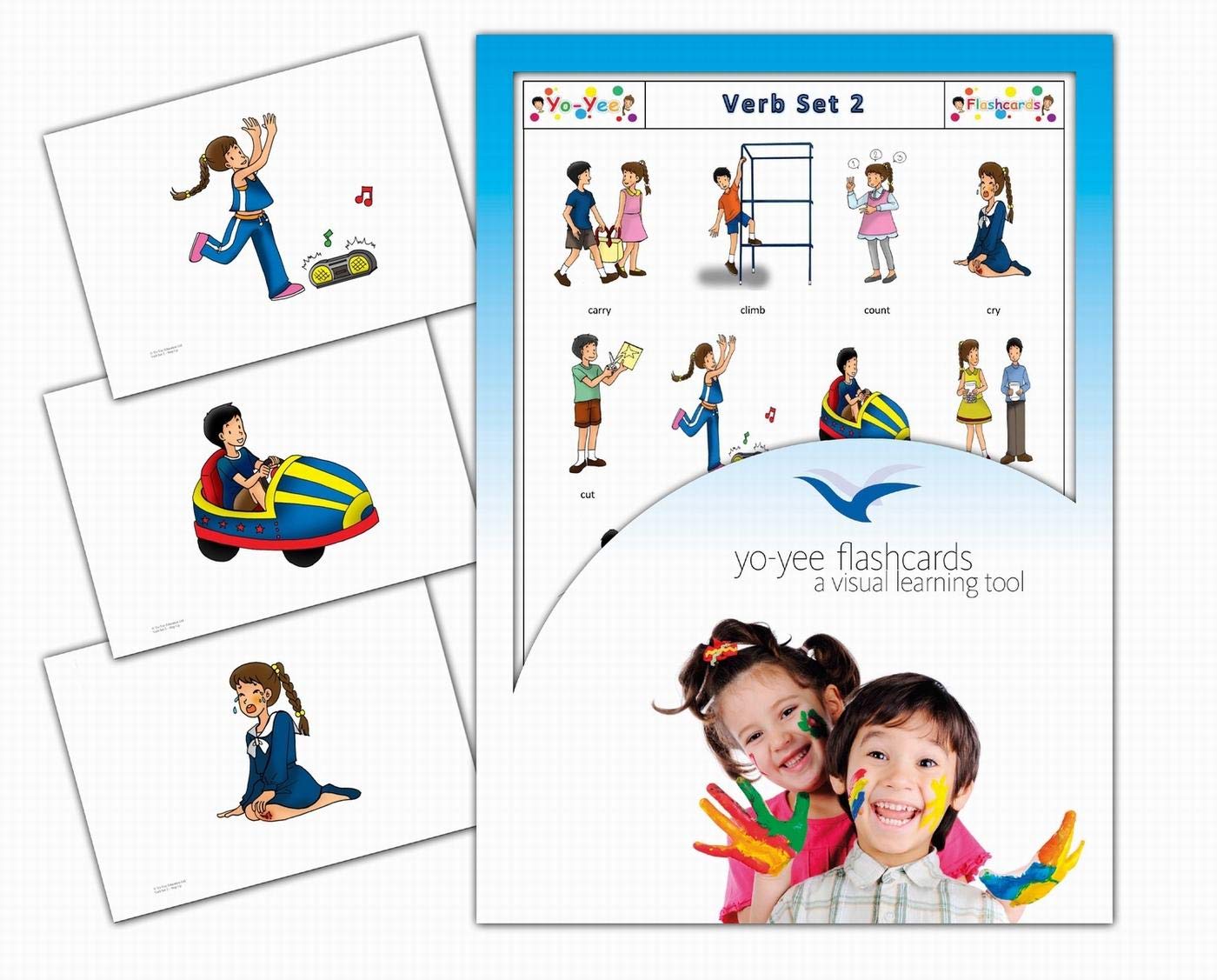 Yo-Yee Flashcards - Verbs Picture Cards for Toddlers, Kids, Children and Adults - English Vocabulary Picture Cards - Set 2 - Including Teaching Activities and Game Ideas