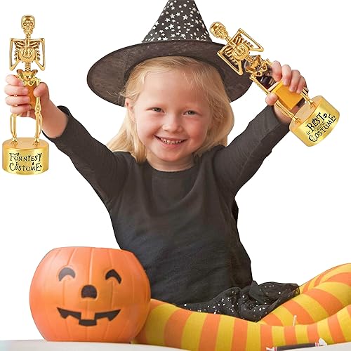 Miniatura 6 de Paquete de 6 trofeos de Halloween, el mejor disfraz de trofeos de esqueleto para fiesta de Halloween, premios de concurso de disfraces de esqueleto,