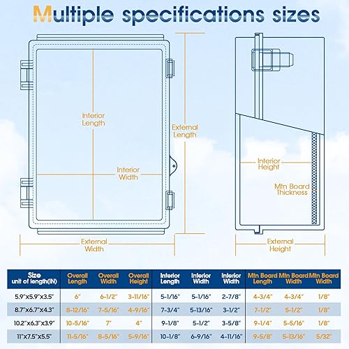 Miniatura 5 de Caja de conexiones de plástico ABS impermeable para proyectos al aire libre, IP67, resistente a la intemperie, a prueba de polvo con cubierta con