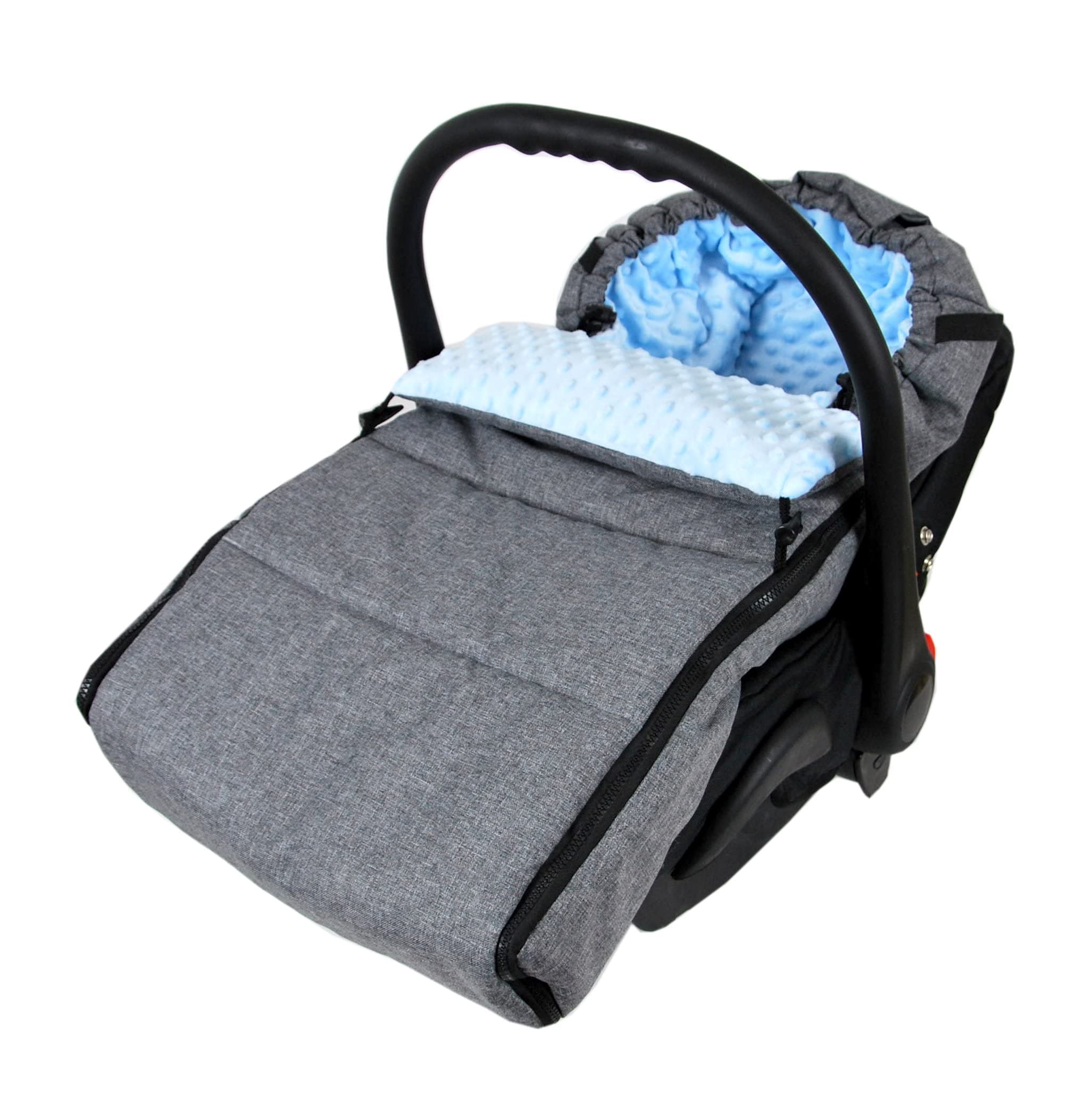 BABYLUX Fußsack 90cm MINKY Kinderwagen Buggy Babyschale Thermo +/ Muff Handmuff Winterfußsack (Grau + Blau)