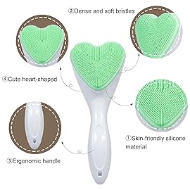 Beomeen Silicone Face Scrubber Exfoliating Brush 2 Pack, Manual Handheld Facial Cleansing Brush Blackhead Scrubber, Soft Bristles Waterproof for Face Skincare (Black Green,Heart)