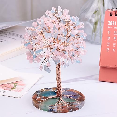 Miniatura 2 de Rockcloud Árbol de dinero de piedra de cristal de 4.7 a 5.5 pulgadas con base de ágata, árbol bonsái Feng Shui decoración de escritorio para riqueza