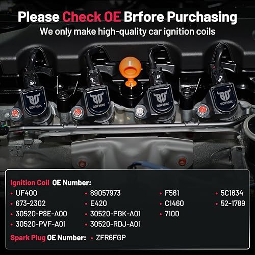 Miniatura 5 de BDFHYK Paquete de Bobina de Encendido UF400 y Bujía de Iridio ZFR6FGP Compatible con Honda Civic 2001-2005 Acura EL 2002 2003 2004 Paquete de Bobina