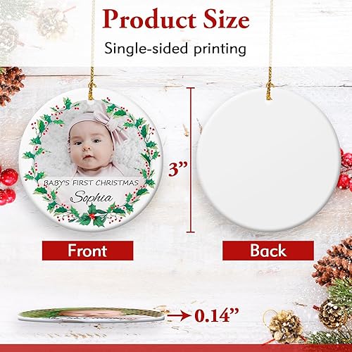 Miniatura 2 de Adornos de Navidad personalizados con foto 2023  Adorno de Navidad para el primer bebé 2023 con imagen y nombre personalizados, regalos de bebé