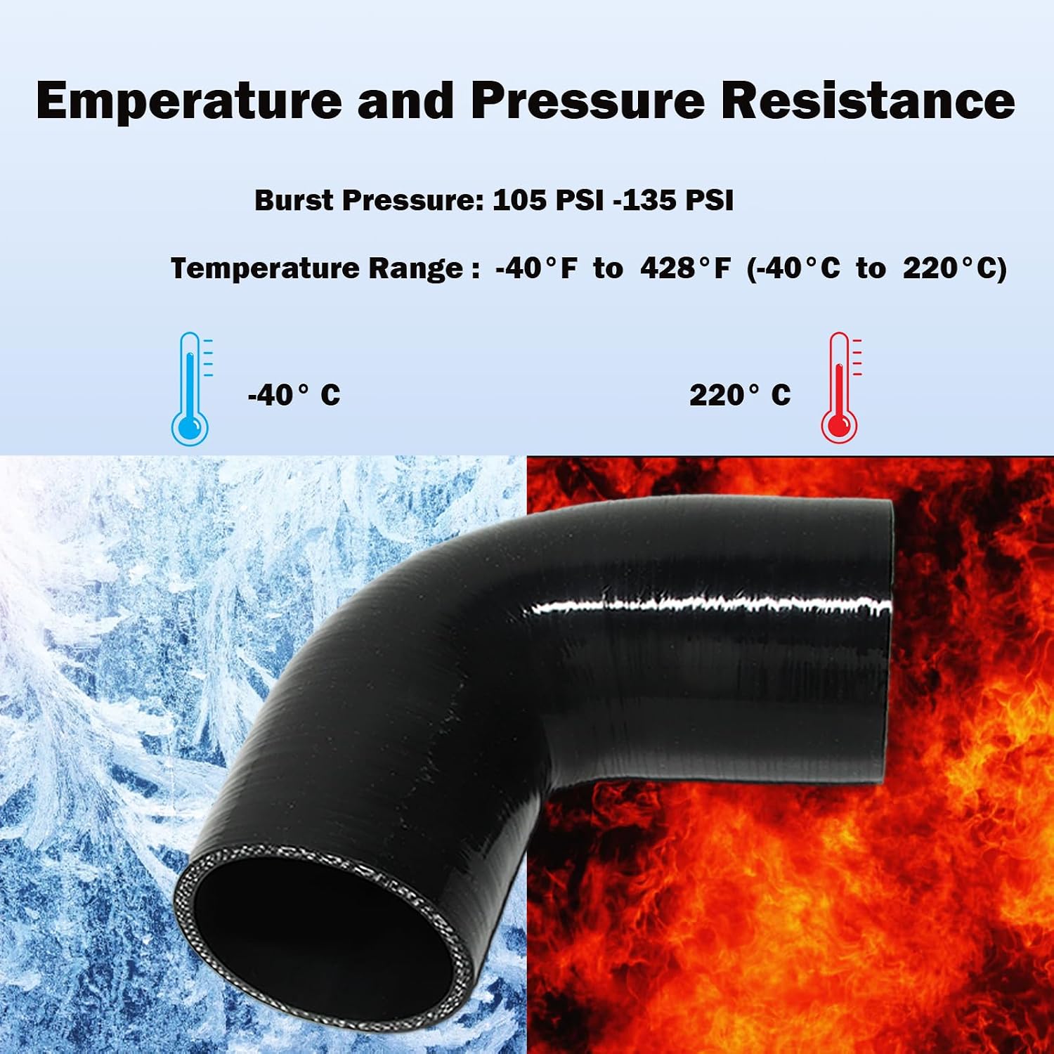 Automotive Silicone Tubing, ID 3.75" to 4" (95mm-102mm) 90 Degree Elbow Reducer, 4.7" (120 mm) leg length,Universal 4-Ply High Performance Coupler Silicone Hose (Black)