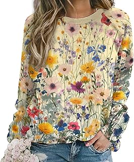 ZOCAVIA Floral Sweatshirts for Women Fall Fashion Oil Painting Flower Graphic Pullover Tops Crewneck Long Sleeve Y2K T Shirts