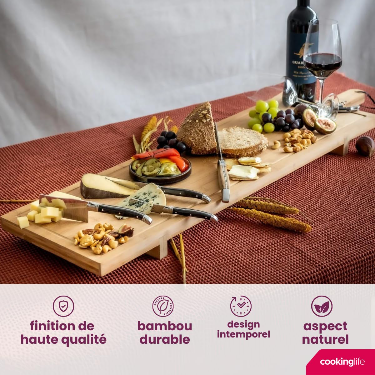 Cookinglife Planche à Servir XXL Bambou 100 x 26 cm