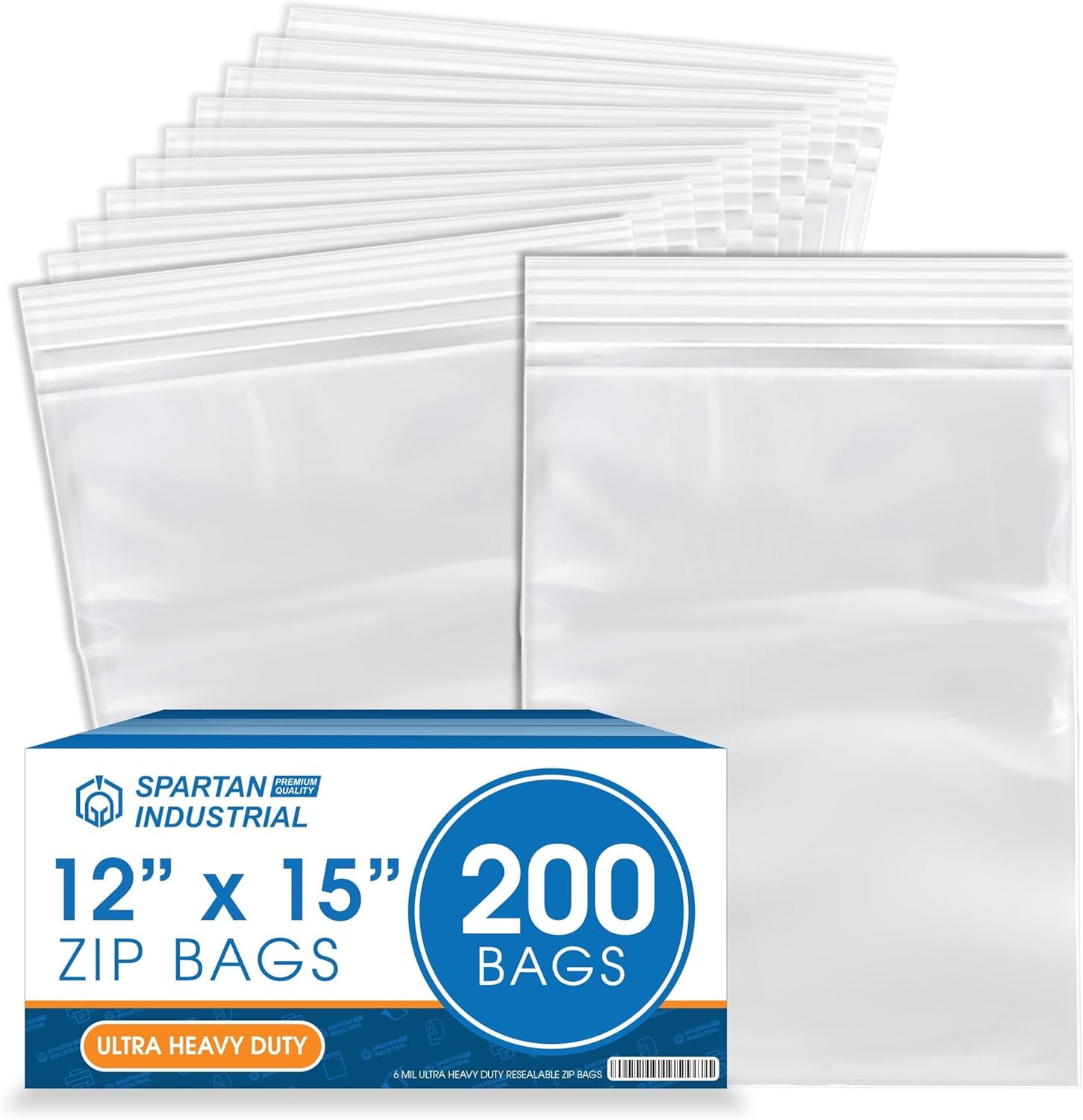 Spartan Industrial – 12″ X 15″ Plastic Zip Bags (6 Mil, 200 Count) – Extra Heavy-Duty Zip Bags for Clothing, Tools, Storage – Resealable Lock Seal Zipper