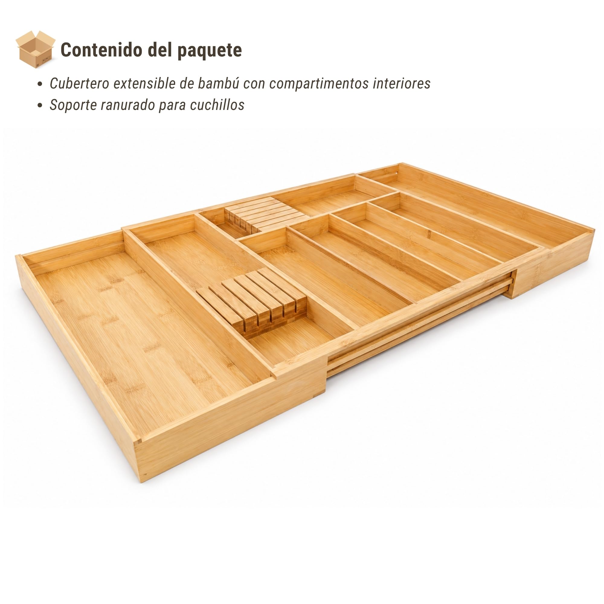 ALK Cubertero extensible válido como organizador cocina para cajones almacenaje, cubertero cajon o bandeja bambu, organizador cubiertos para cajon, organizador escritorio cajones (Cajones 52-83 cm)