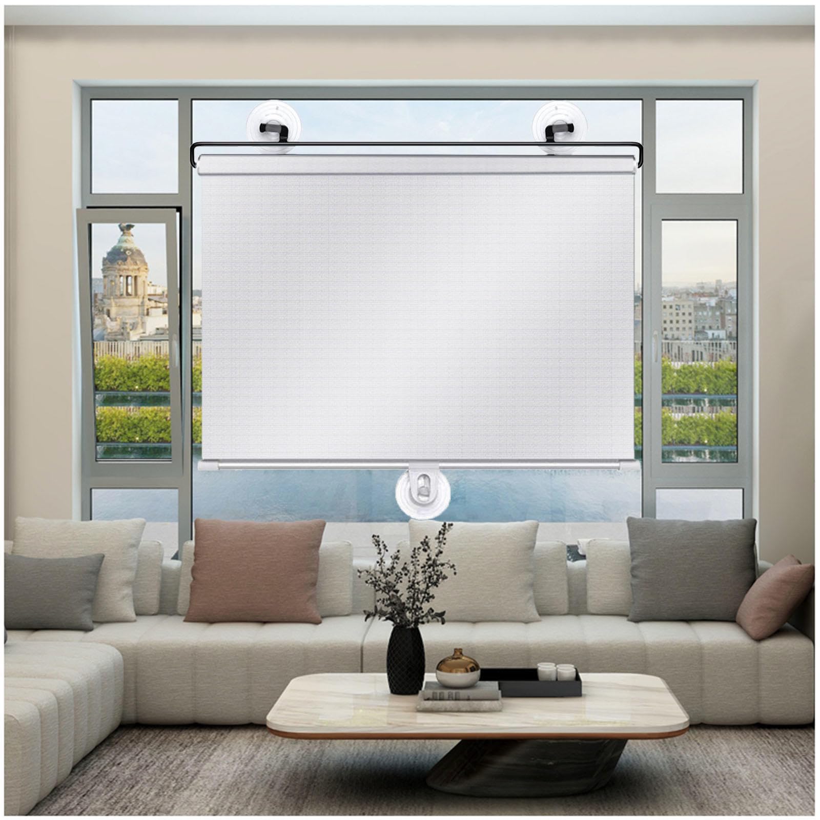 Suction Cup Blackout Roller Shades for Windows, Automatic Retractable Sunshade Roller Blinds, Temporary Privacy Blinds No Drilling, Blackout Curtains 40–80cm Wide,silver-68x125cm/26.8 * 49in