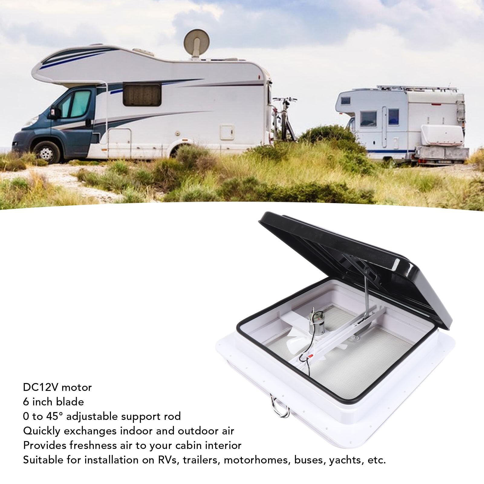 Wentylator Dachowy RV Wydajny Obieg Powietrza 14 Cali Wentylator Dachowy Przyczepy RV z Kompletnym Wentylatorem DC12 V